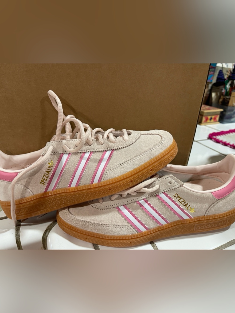 Adidas Handball Spezial Suede Sneakers in Blush Pink with Pink Stripes